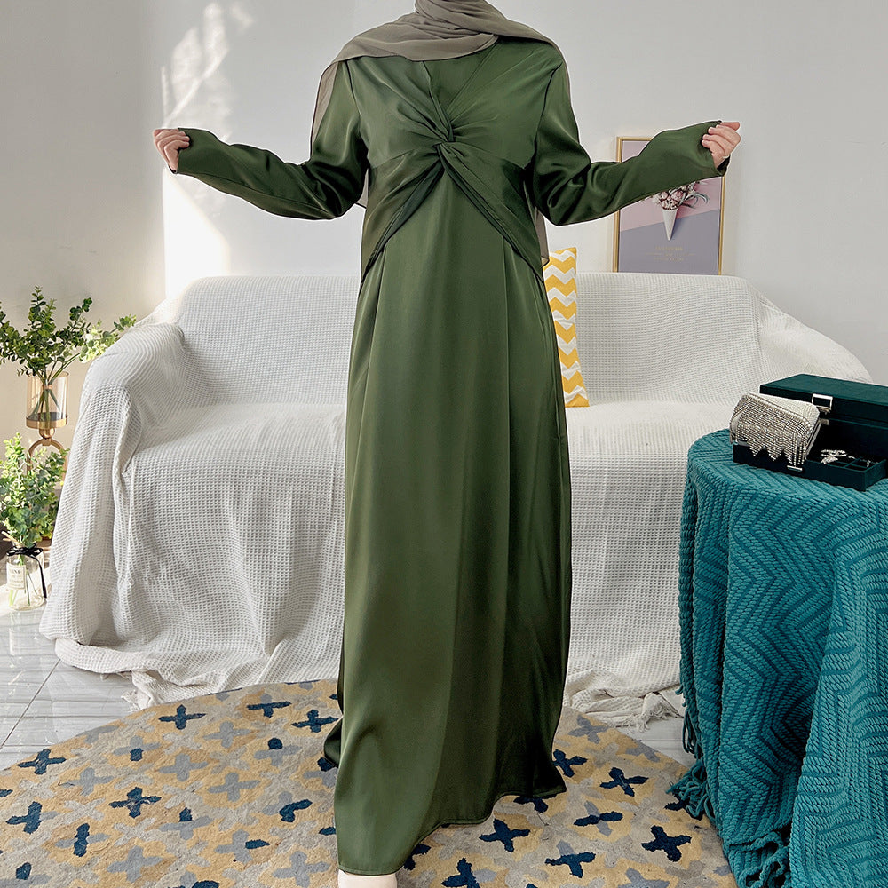 طقم من 3 قطع من الفساتين ذات عقدة بلون سادة