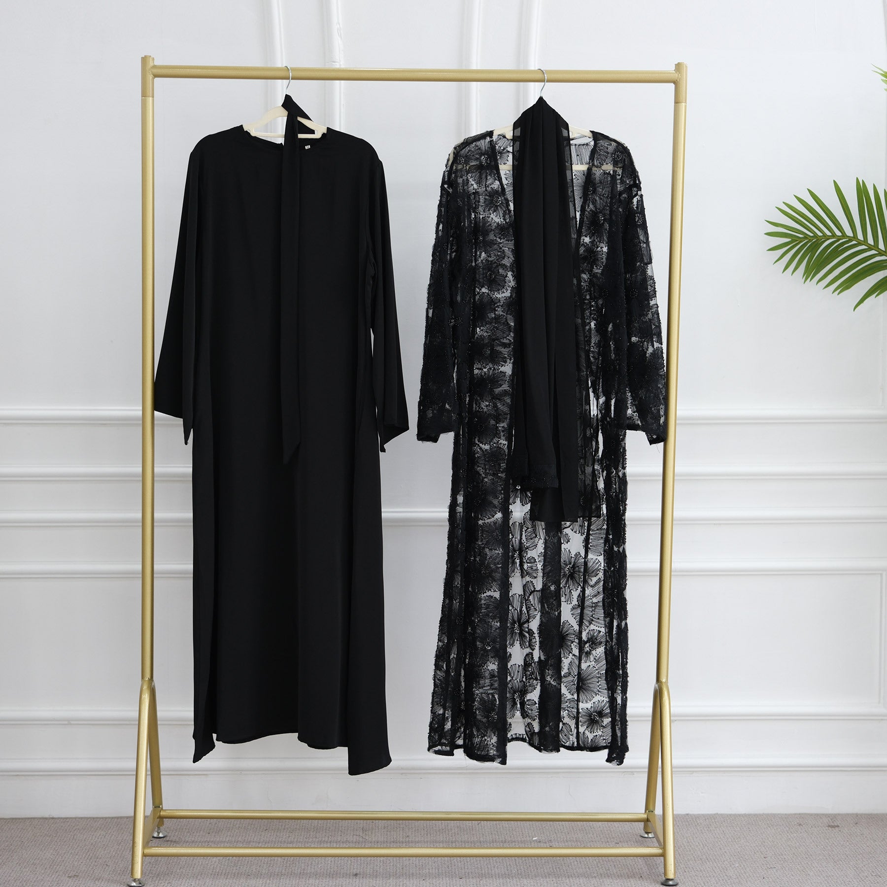 3D Flower Beaded Cardigan Abaya Set