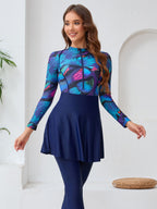 Printed Skirt 4-Piece Swimsuit