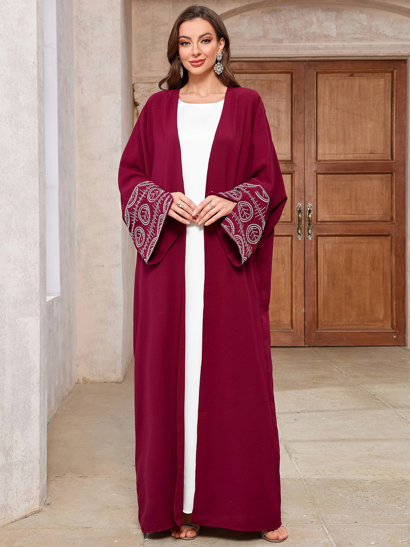 Embroidered Cardigan Bat Sleeve Abaya