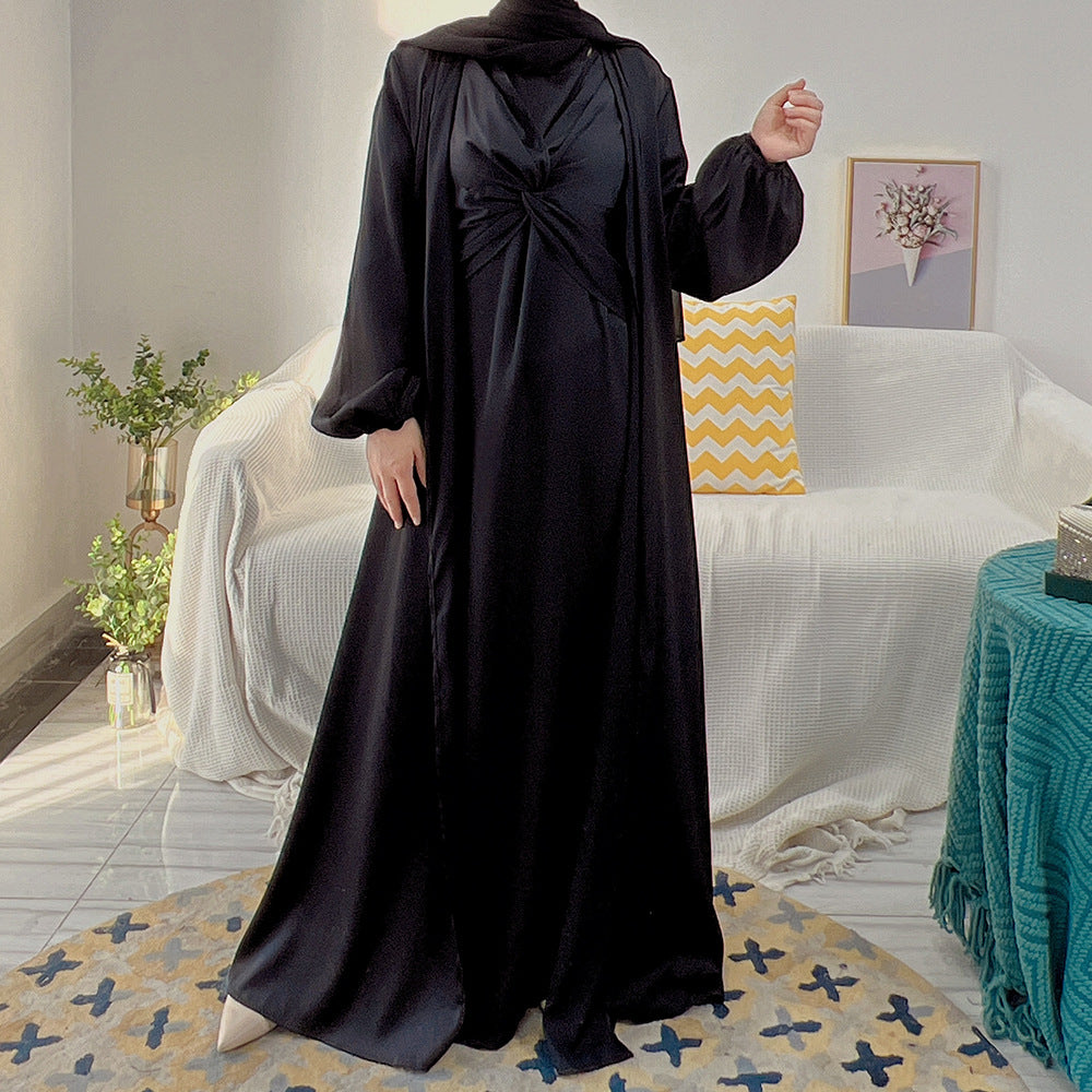 طقم من 3 قطع من الفساتين ذات عقدة بلون سادة