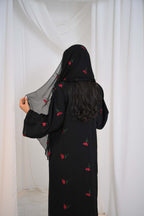 Solid Color Flower Embroidered Cardigan Abaya