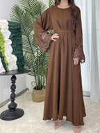Solid Color Floral Lace Abaya