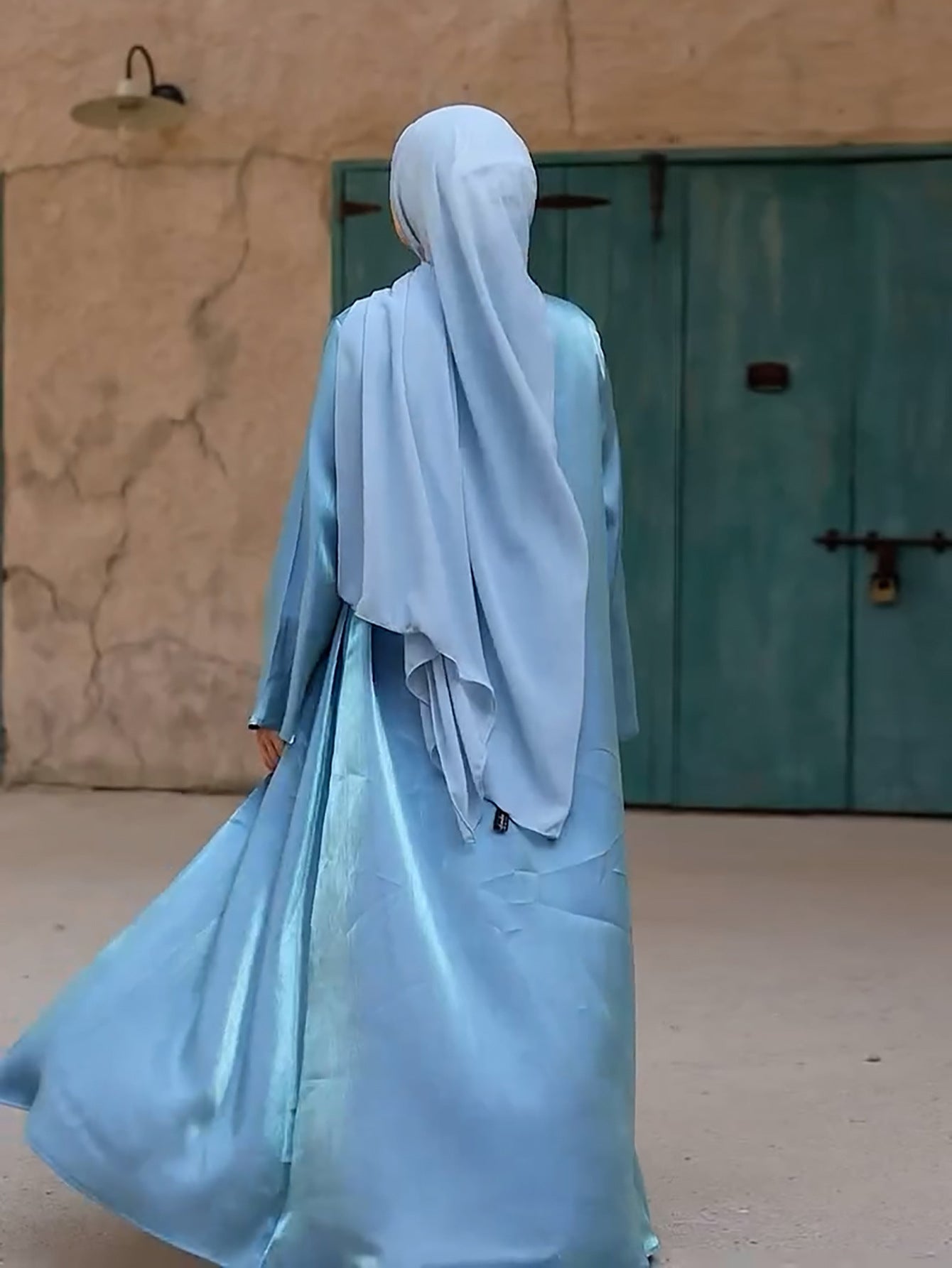 Lake Blue Tie Cardigan Abaya
