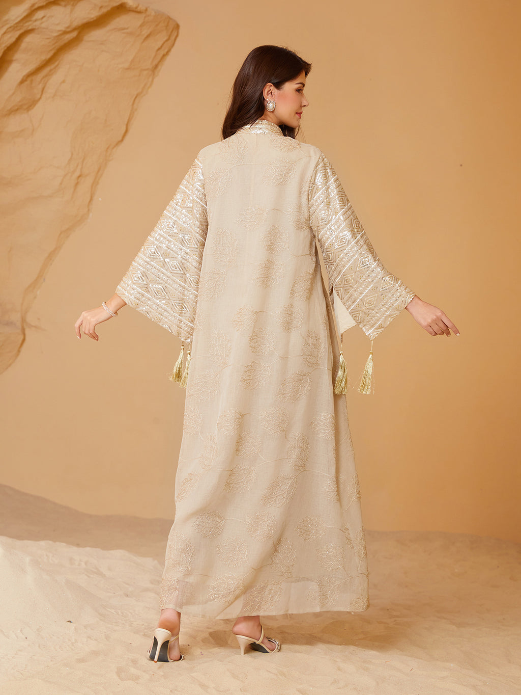 Mesh Embroidery Sequin Abaya