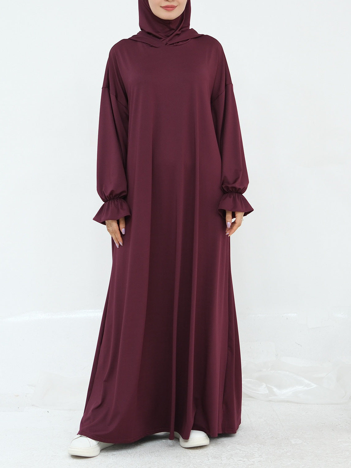 Solid Color Hooded Abaya
