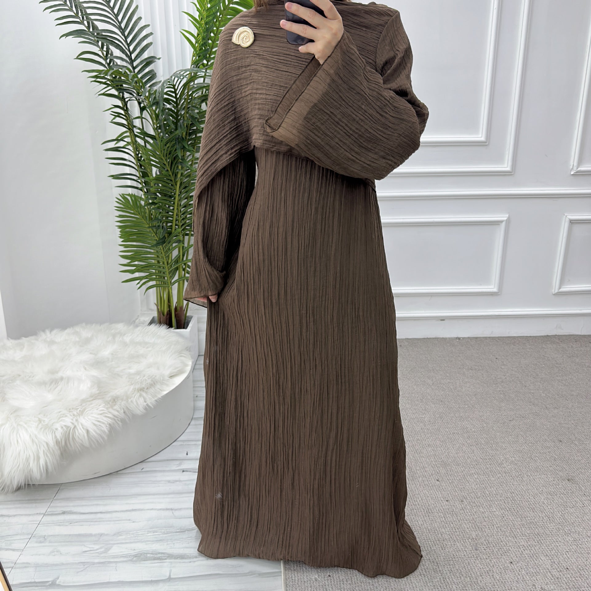 Solid Color Double-Layer Dress Abaya