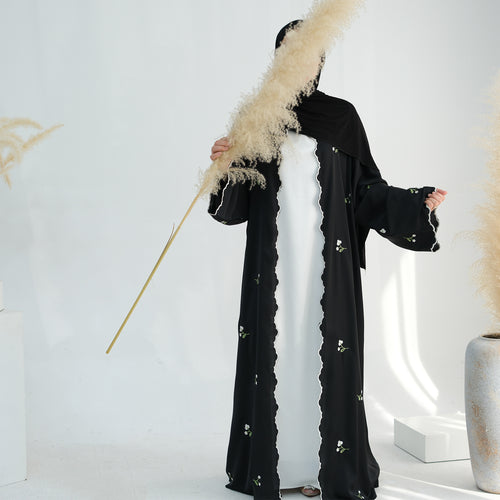Flower Embroidery Elegant Lace Abaya