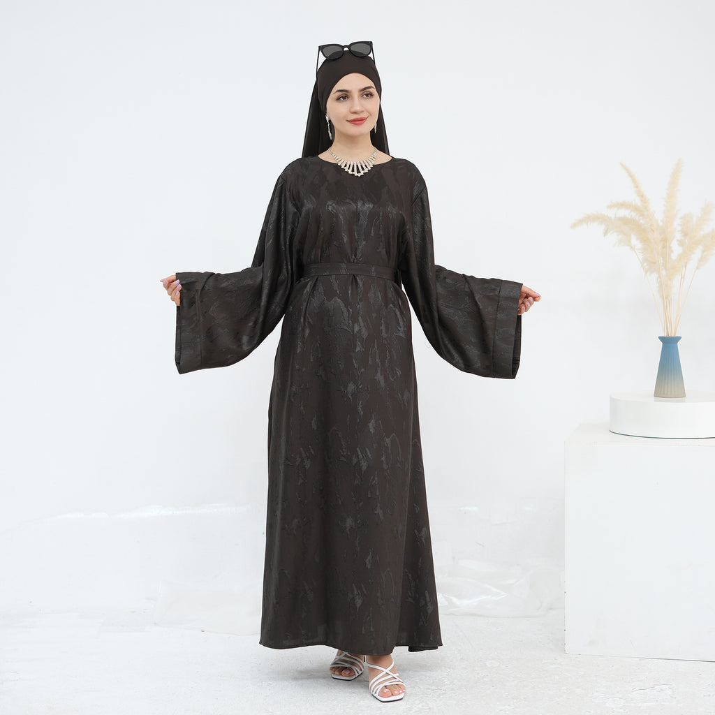 Jacquard Simple Dress Abaya with Hijab