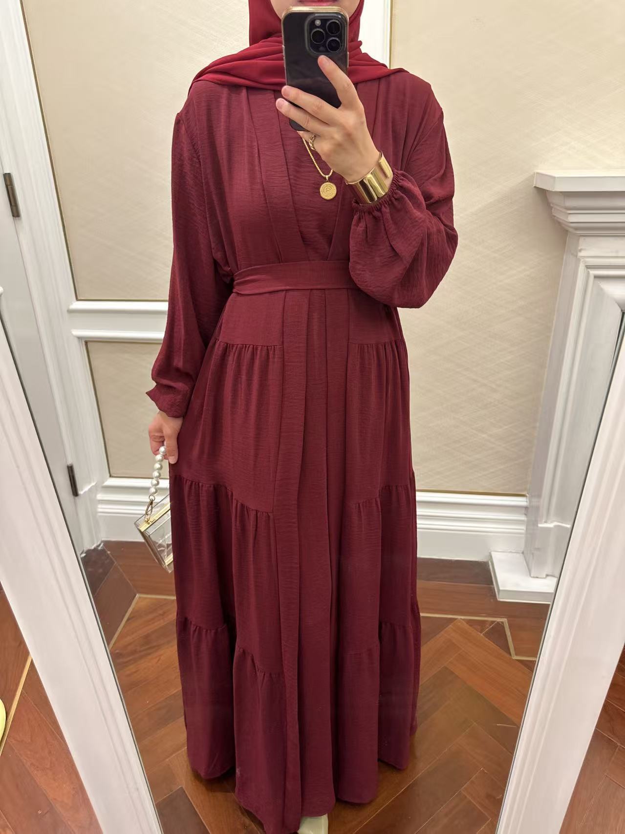 Solid Color Ruffled Two-Piece Set Abaya