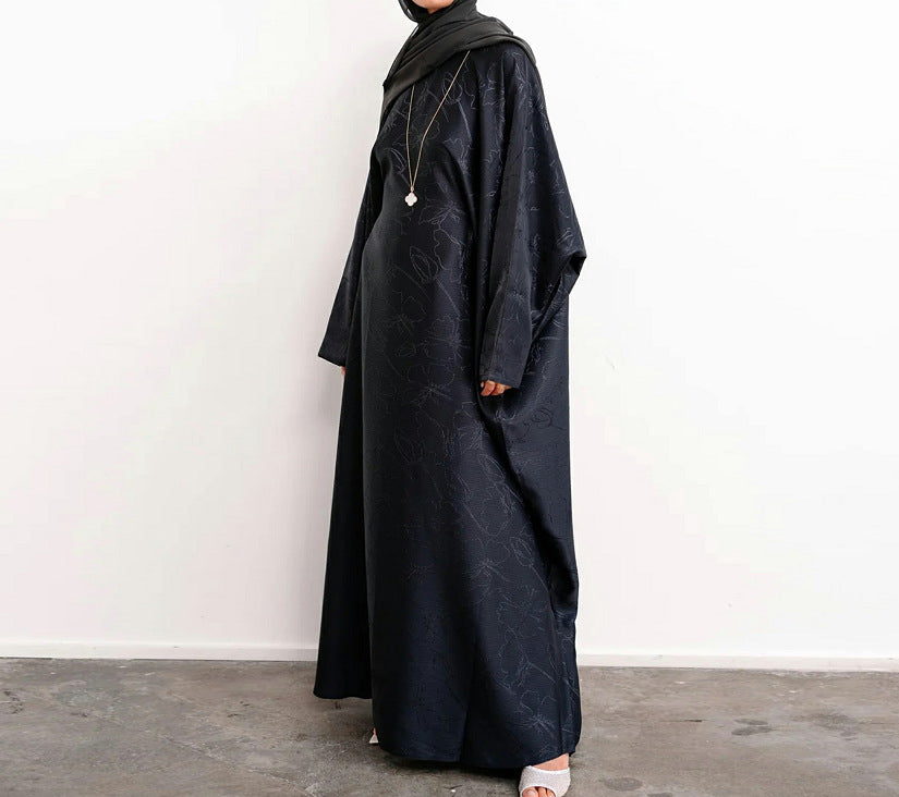 Jacquard Waist-Tied Dress Abaya with Hijab