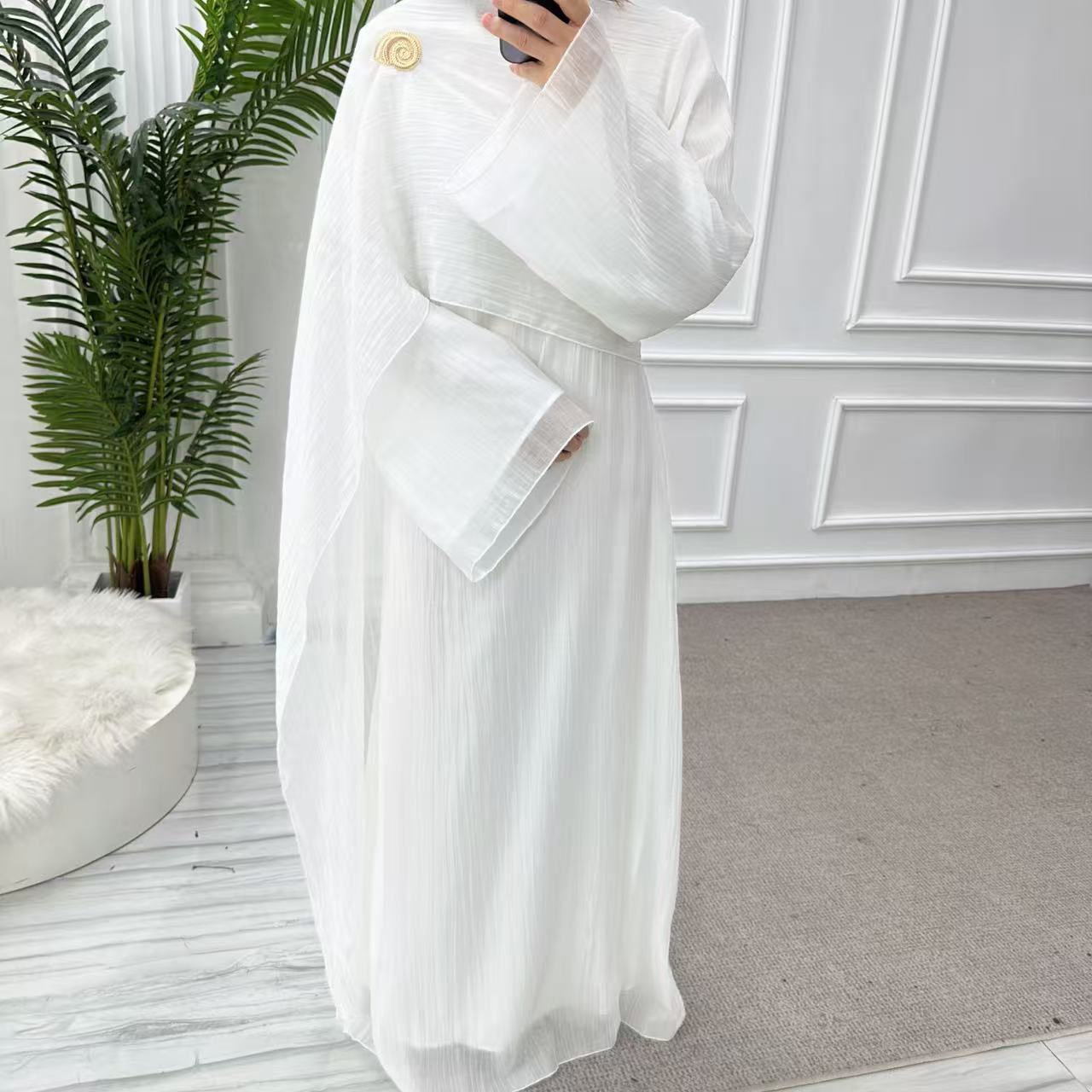 Solid Color Double-Layer Dress Abaya