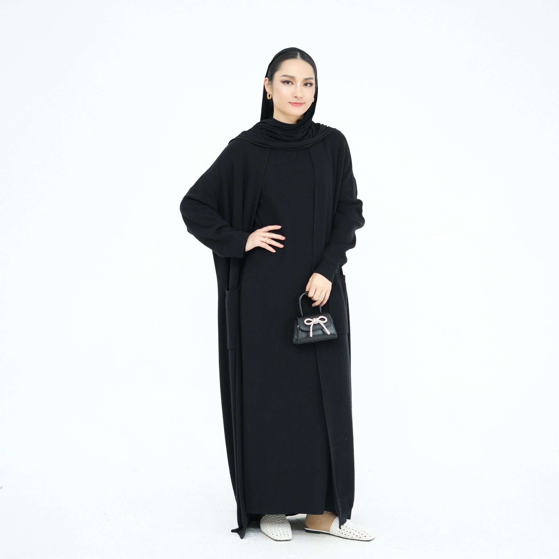 Autumn Winter Thickened Knitted 2PCS Abaya