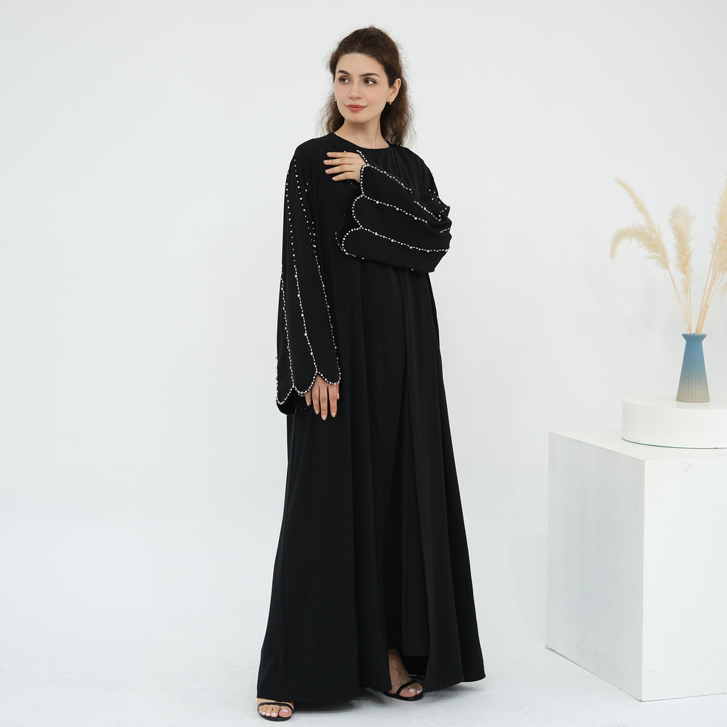Beaded Line Trimmed Open Front Abaya