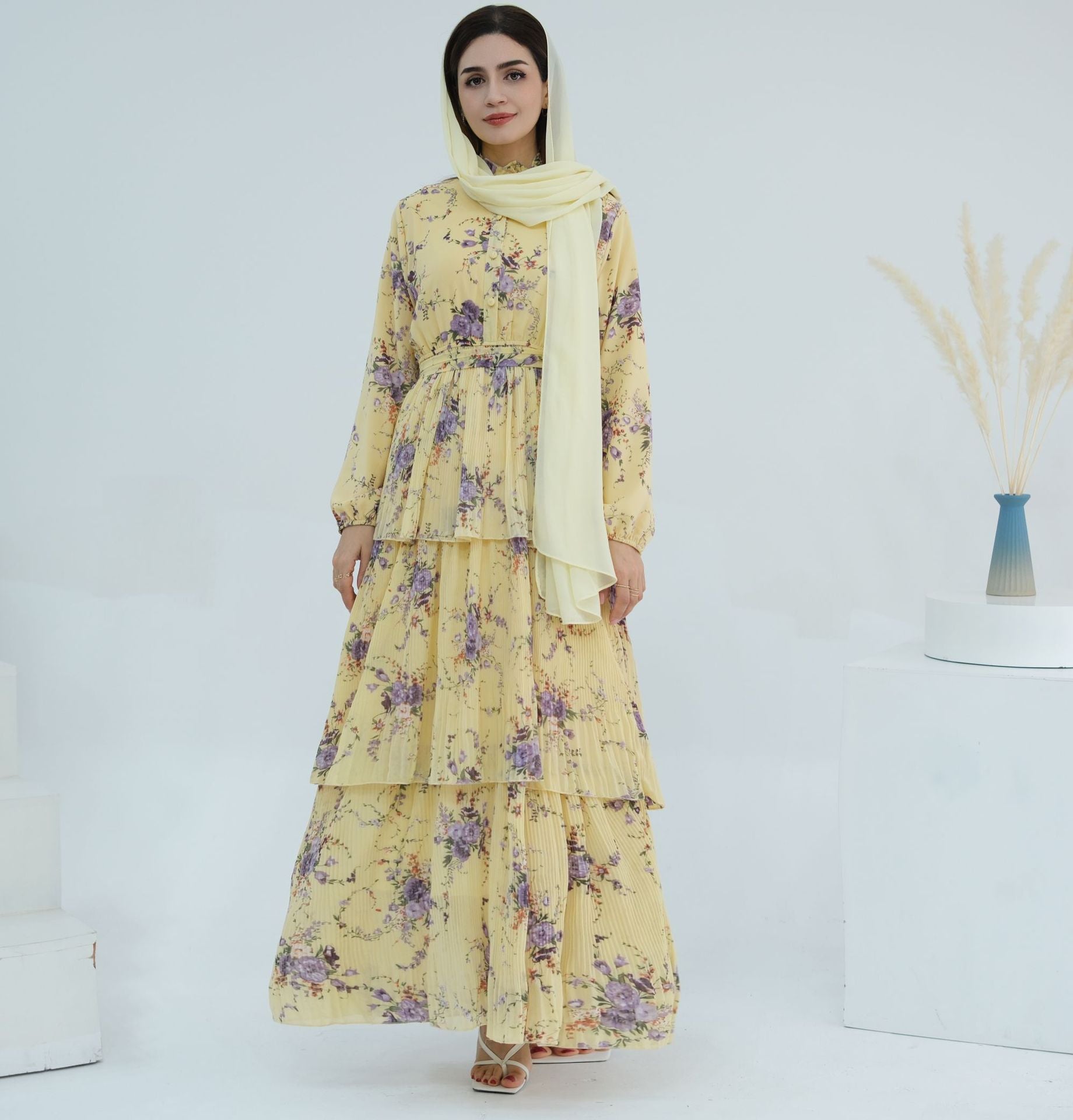 Printed Dress Abaya with Hijab