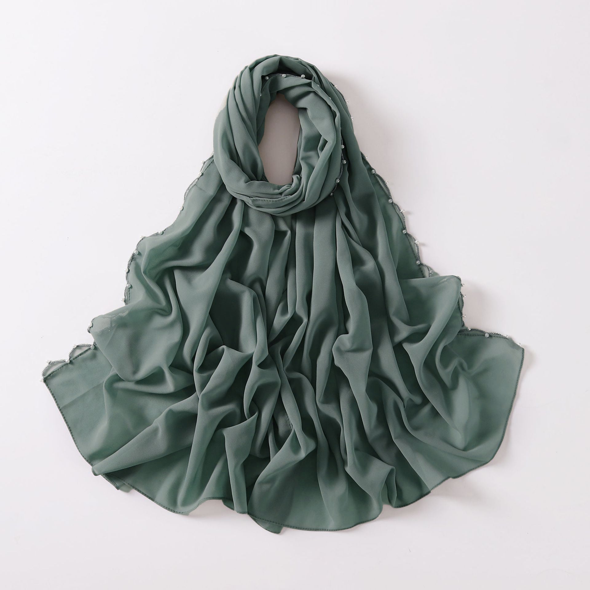 Wavy Edge Chiffon Hijab with Pearls