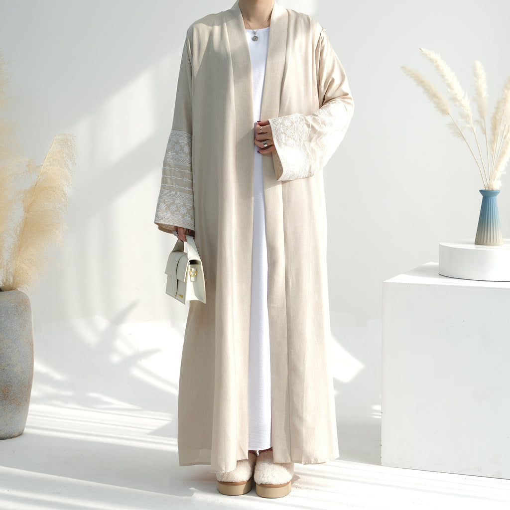 Open Abaya Embroidery Floral Dress