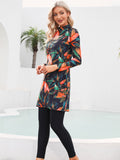 Stylish Tropical Floral Modest Swimsuit Set