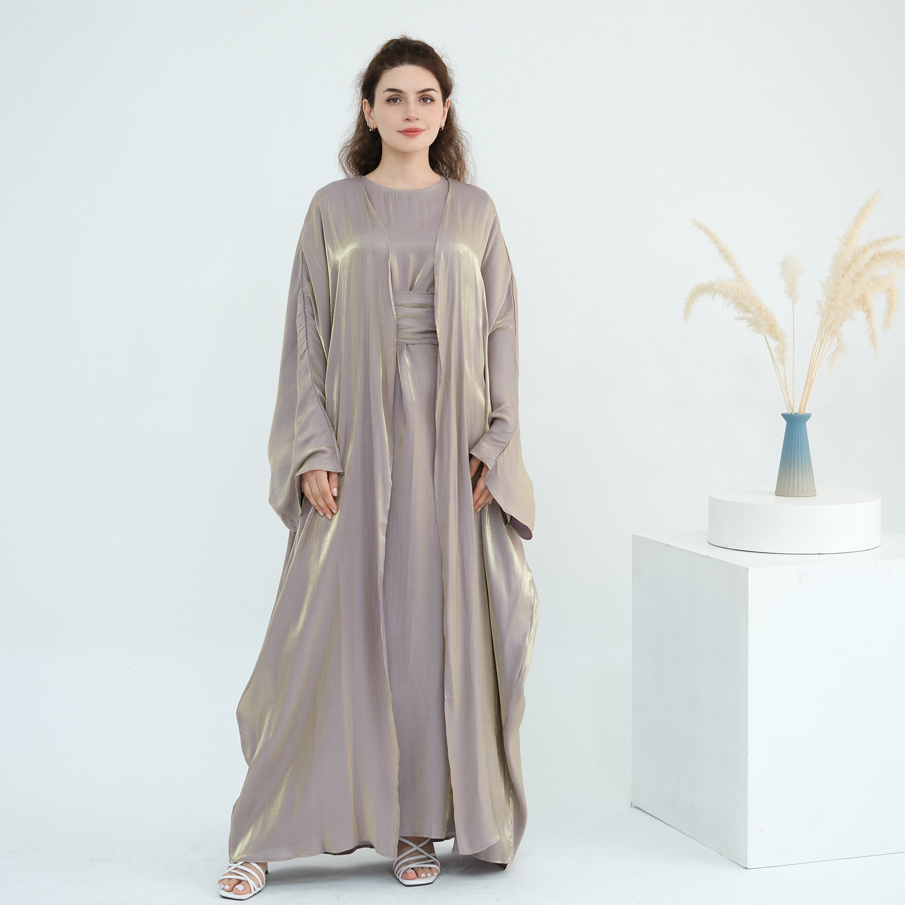 Solid Color Two-piece Shining Abaya