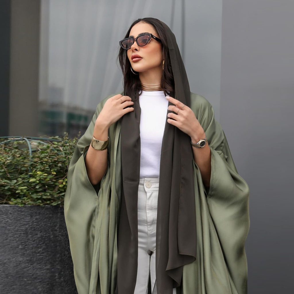 Army Green Cardigan Bat Sleeve Abaya