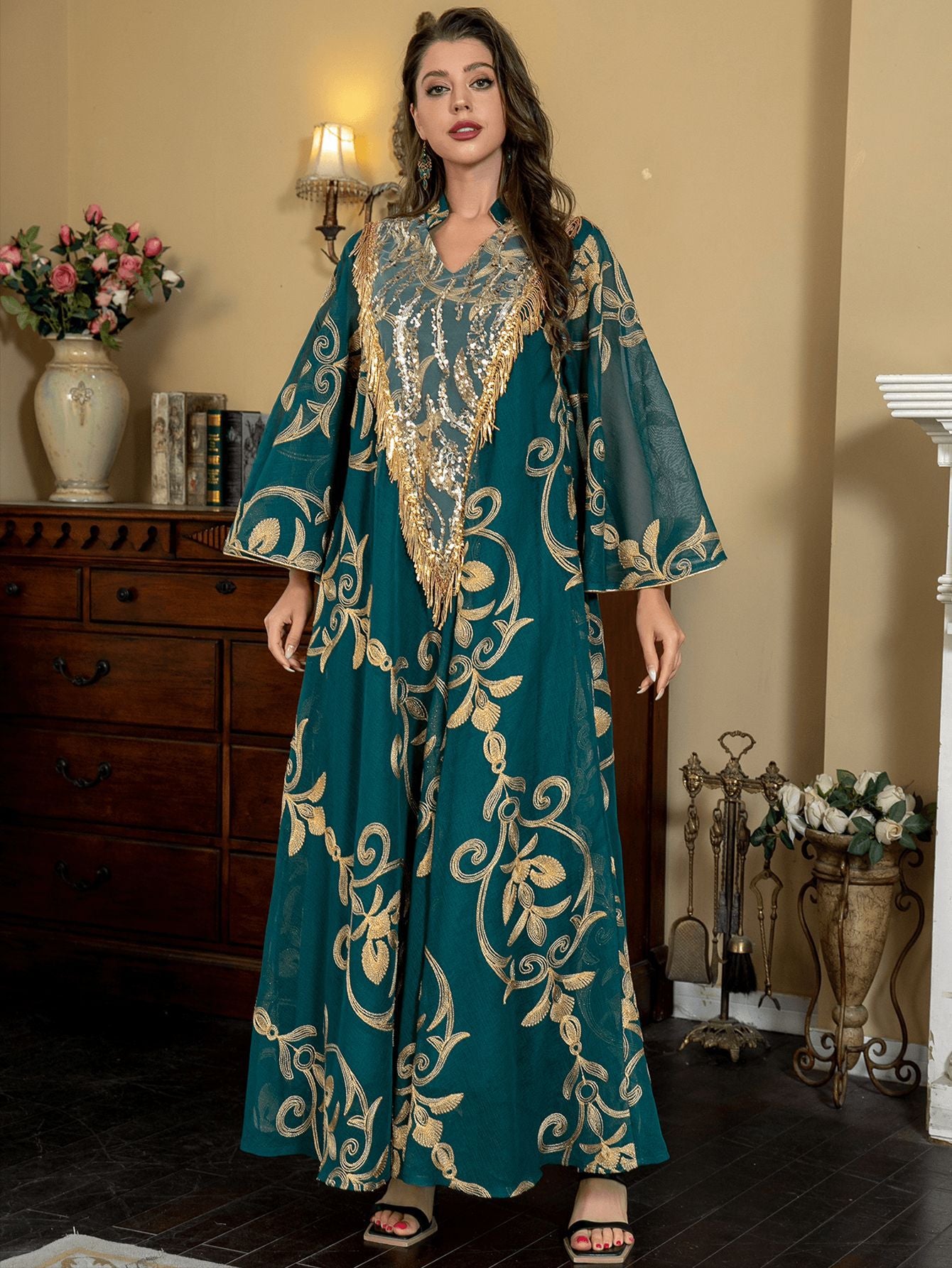 قفطان زهري عتيق مكون من قطعتين