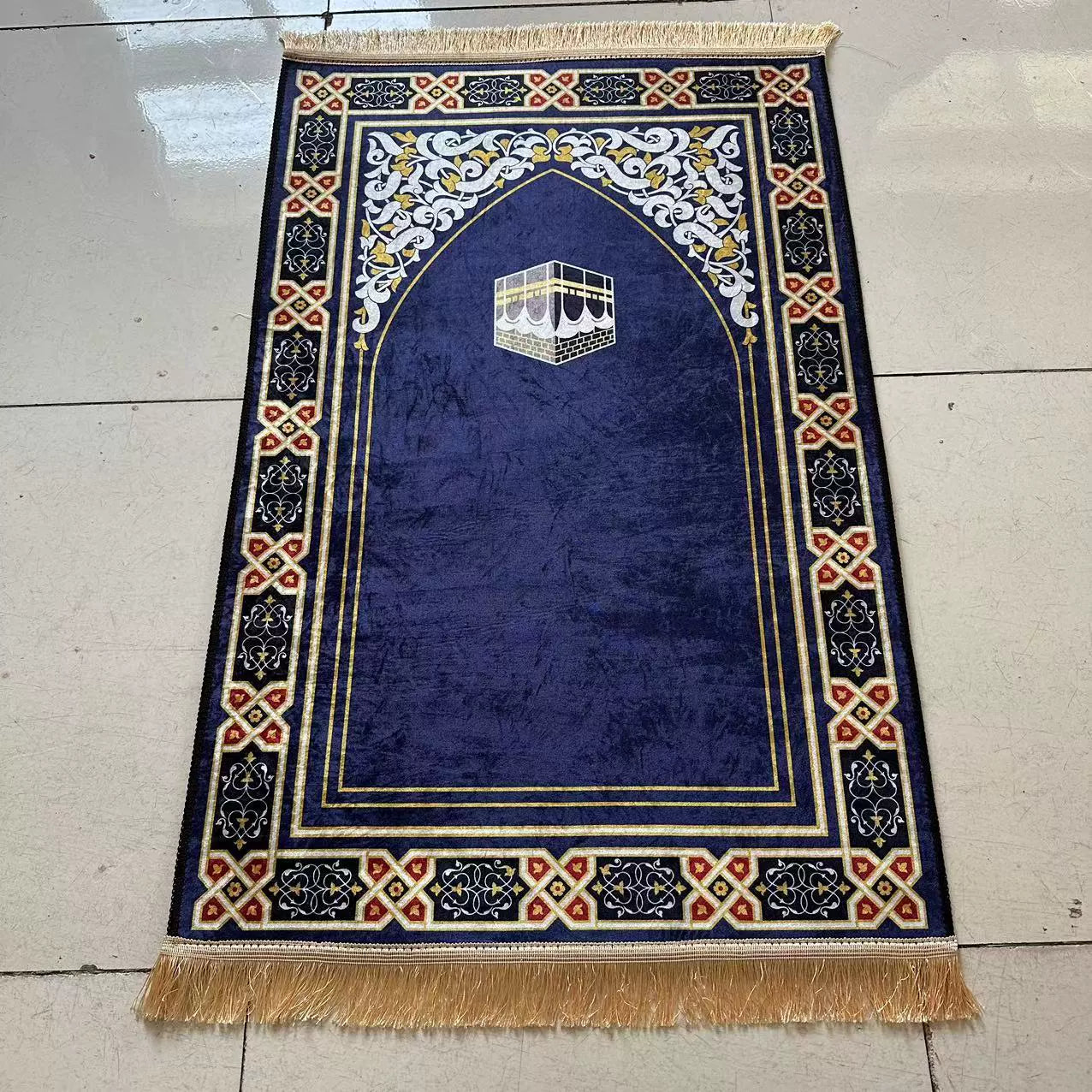 Ramadan Floral Prayer Rug - Navy Blue