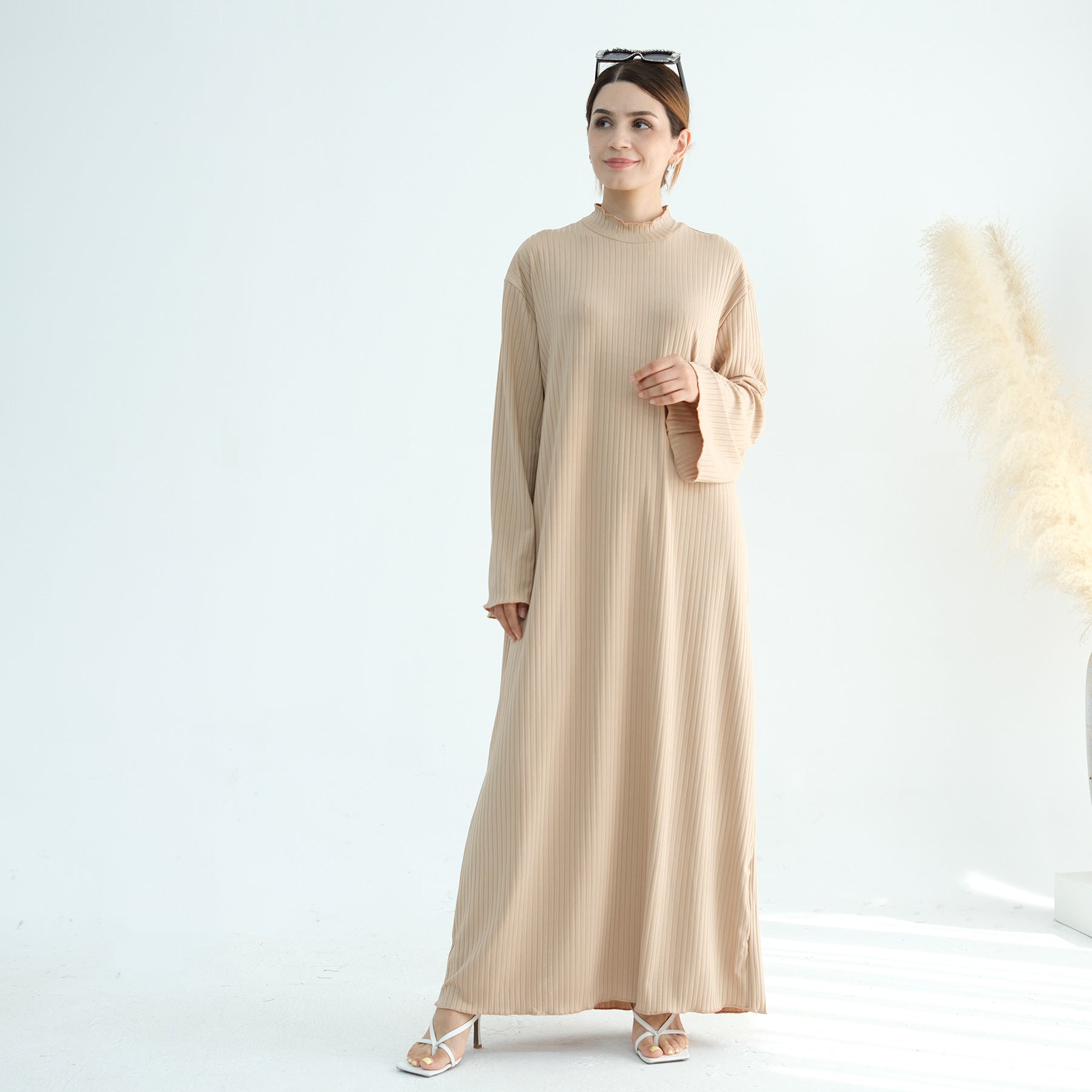 knit abaya dress Muslim Women Vintage Knitted Open Cardigan Abaya Dress S / Green