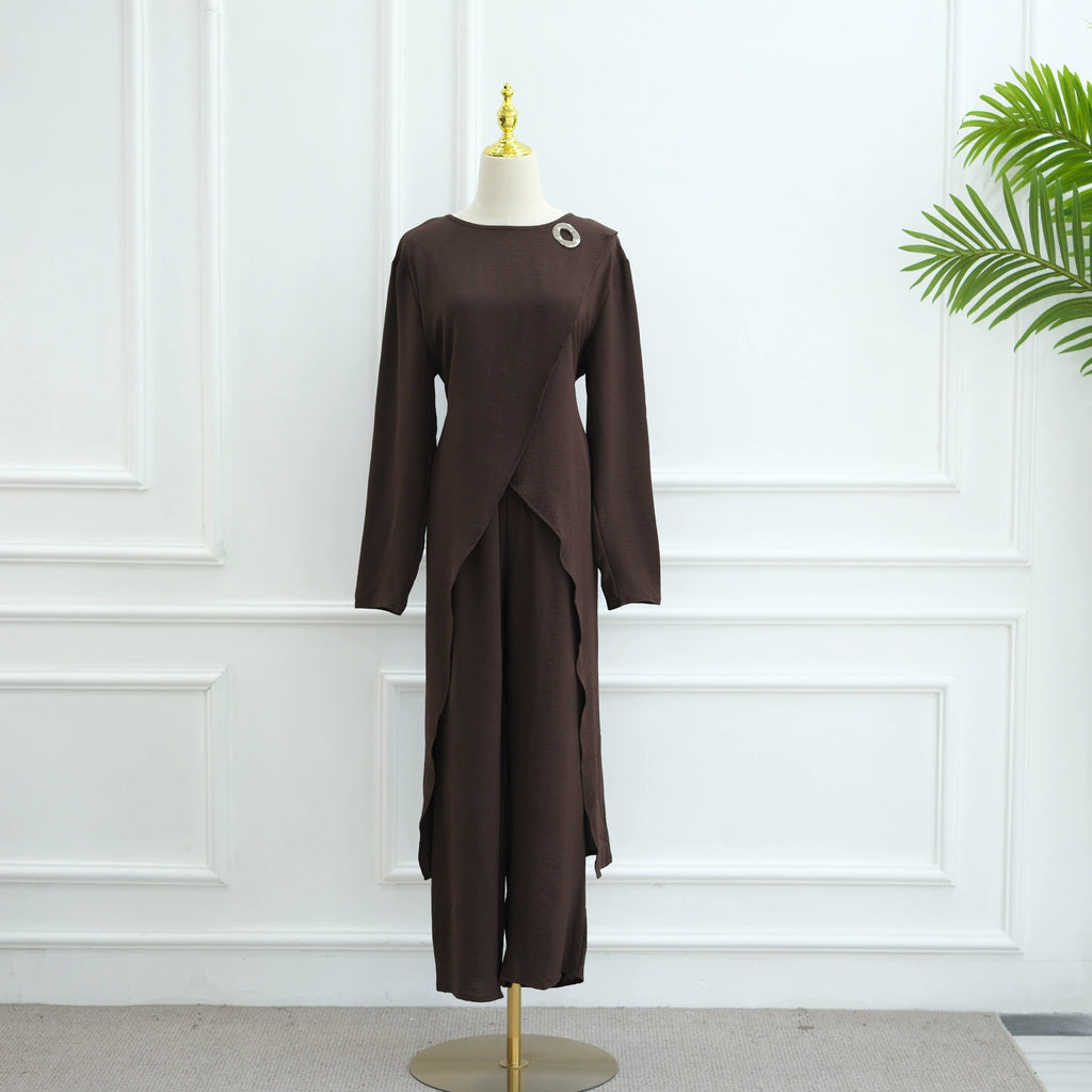 Solid Color Fashion Two-Piece Abaya