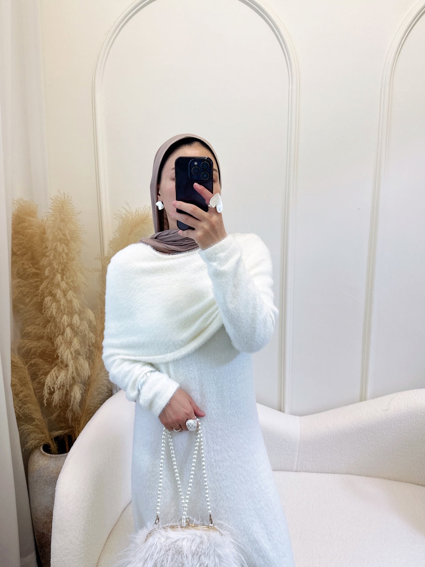 Solid Color Slim-Fit Sweater Abaya with Shawl