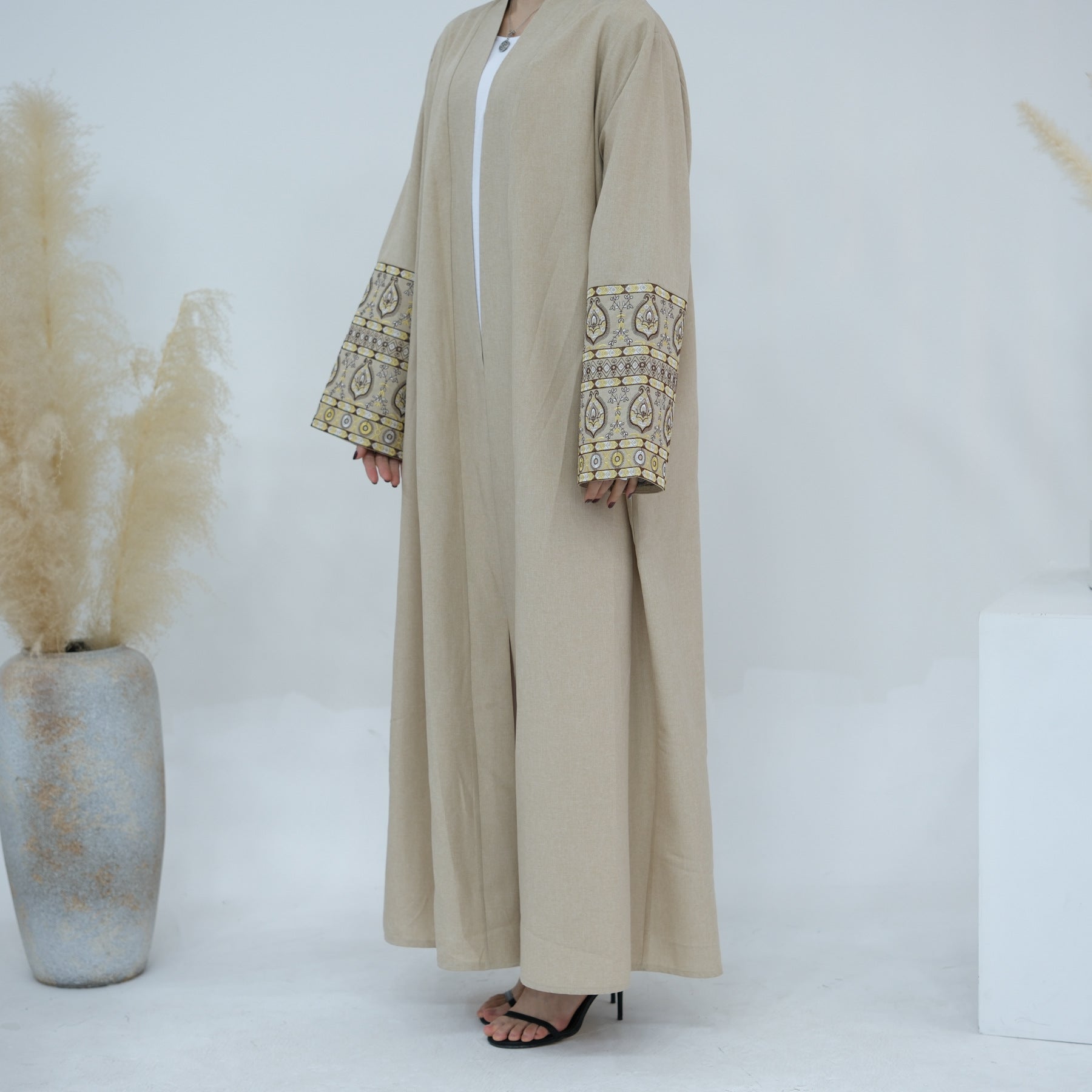 Open Embroidery Floral Abaya with Hijab