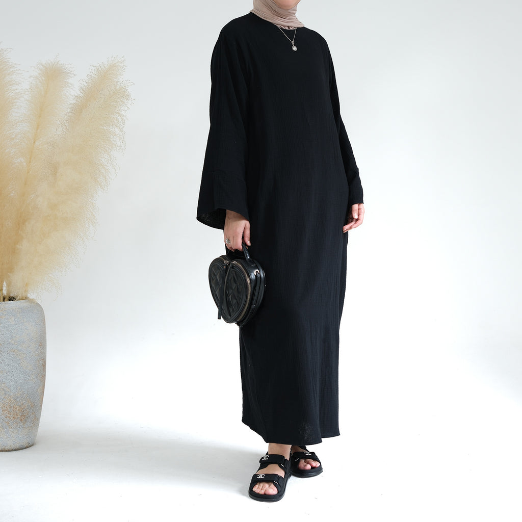 Double Layer Cotton Simple Slit Cuff Dress