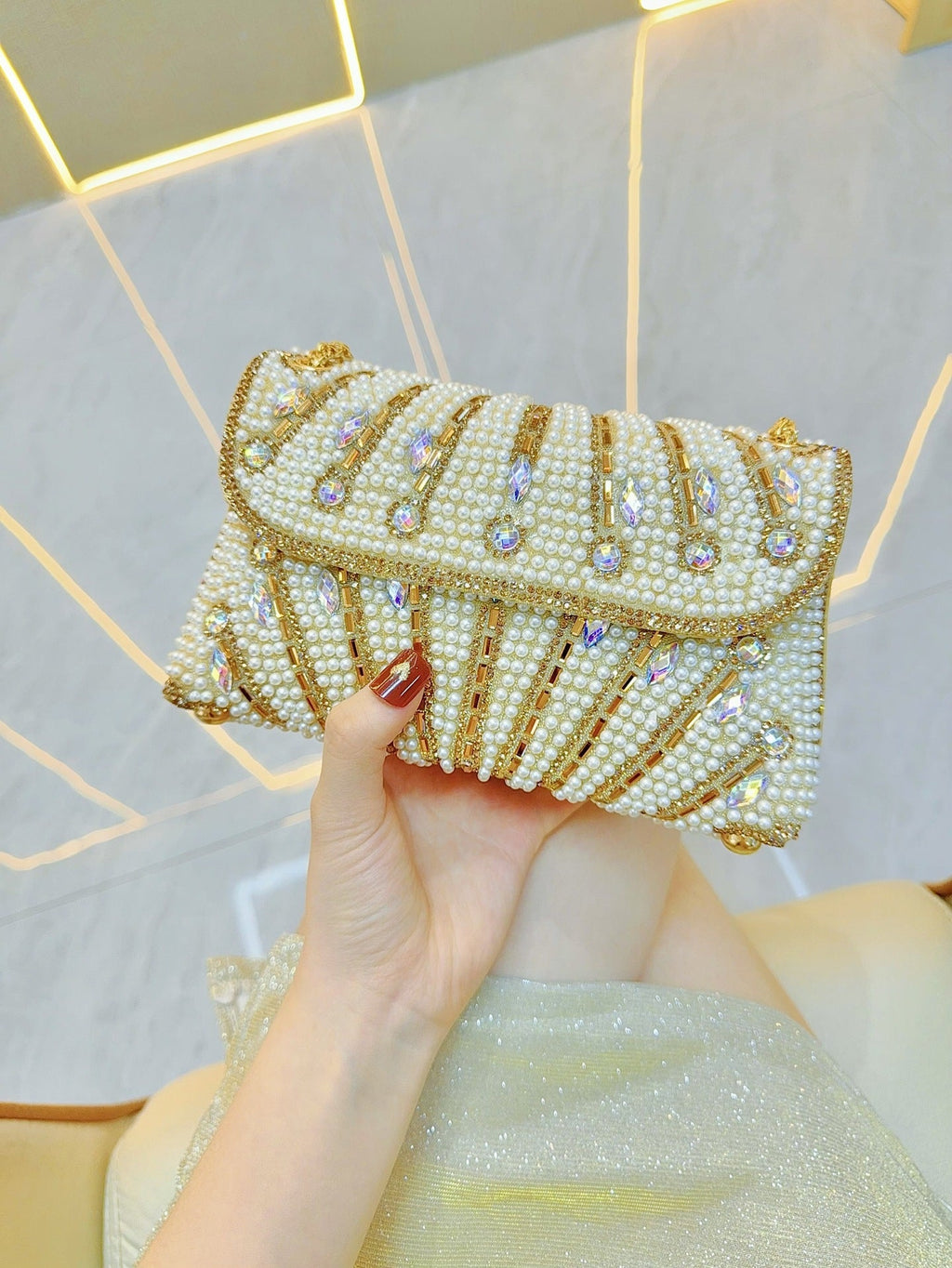 Stylish bead Rhinestone Handbag