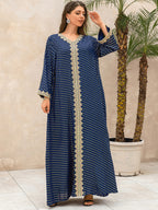 Lace Tape V-Neck Kaftan - Blue