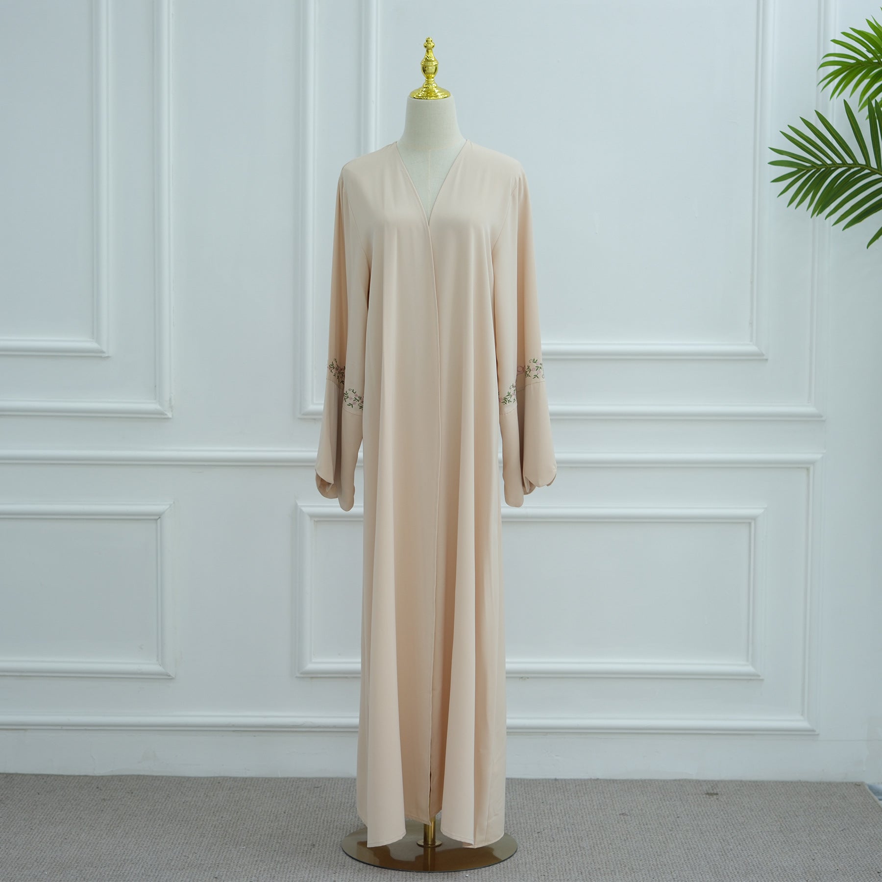 Flower Embroidered Solid Color Cardigan Abaya
