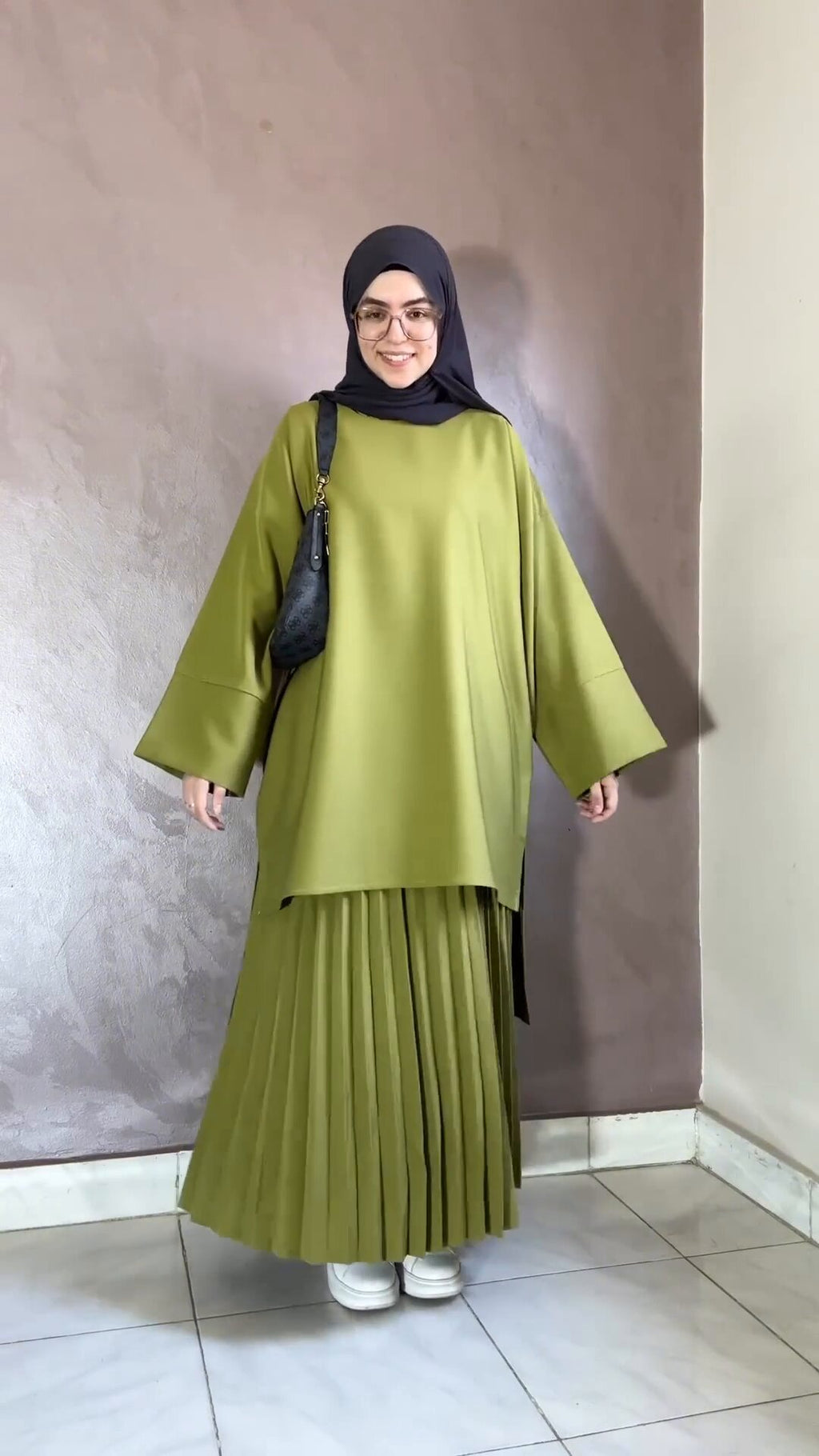 Round Neck Top & Pleated Skirt Set