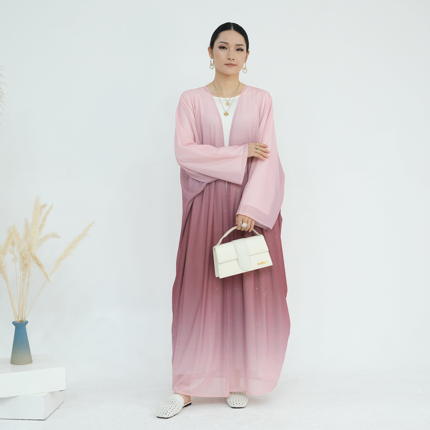 Gradient Sequin Butterfly Open Abaya