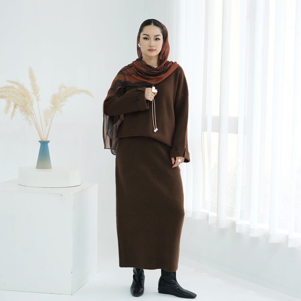 Autumn and Winter Thickened Knitted Abaya Set