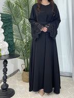 Solid Color Floral Lace Abaya