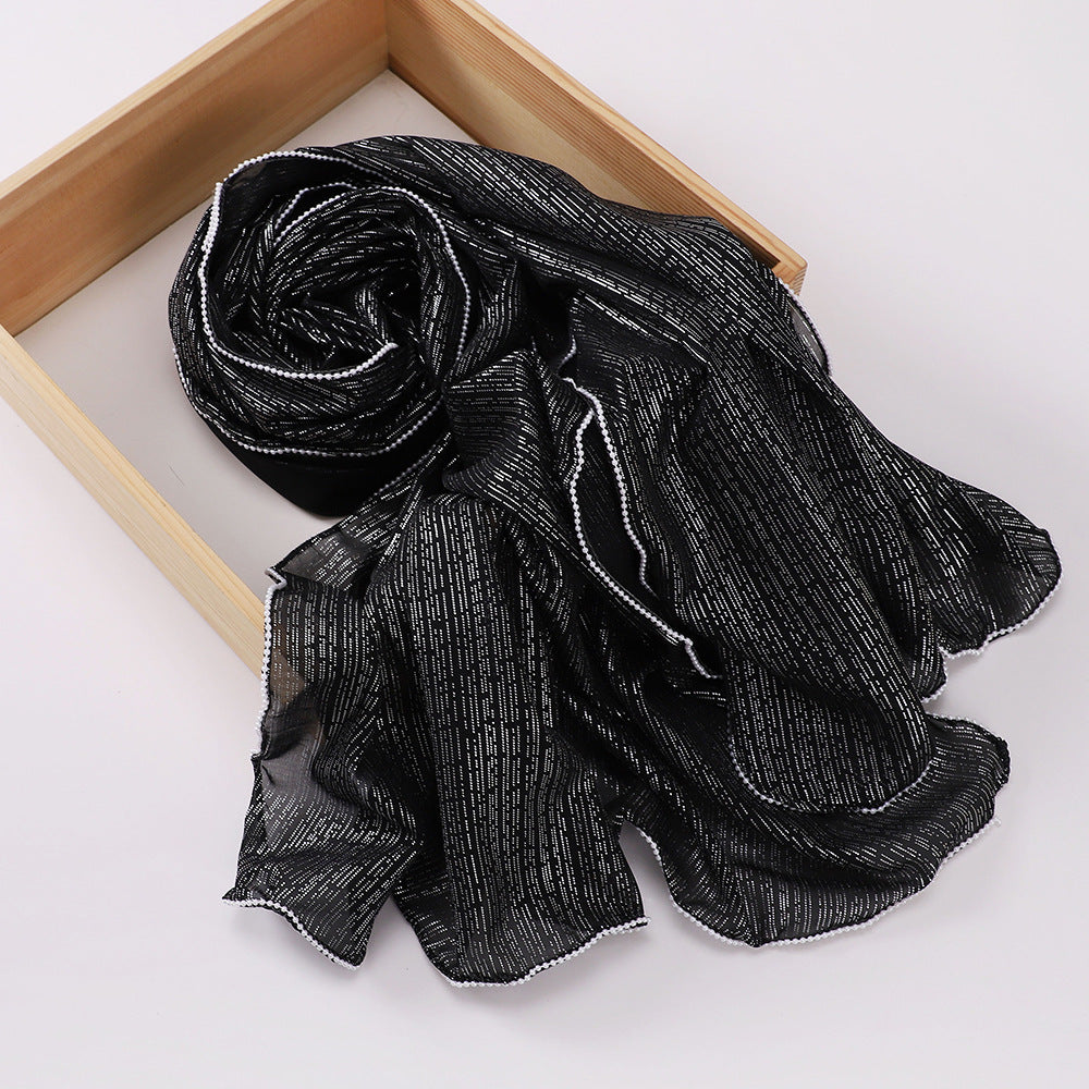 حجاب شيفون مطرز بخيوط فضية