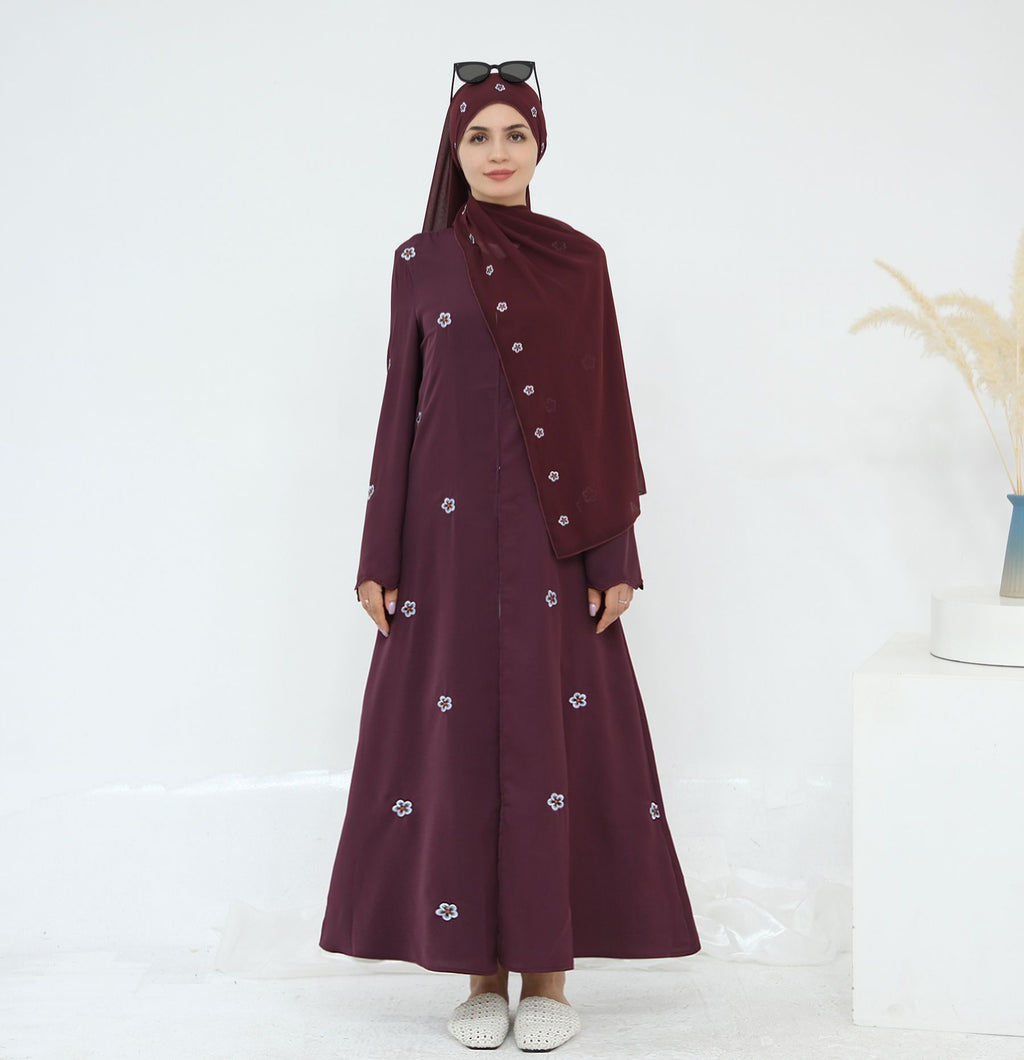 Embroidered Cardigan Abaya with Hijab