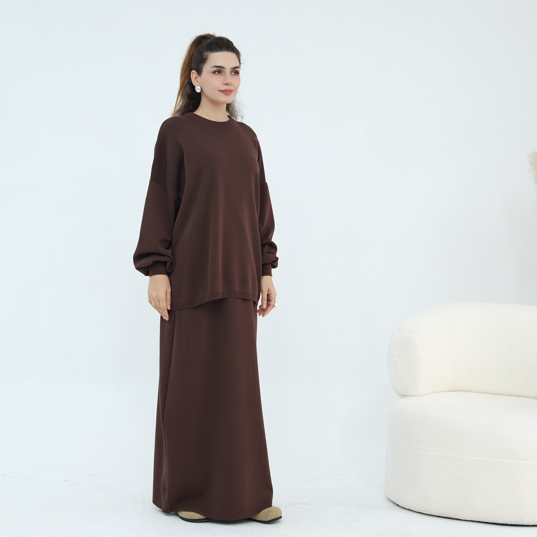 Thickened Knitted Solid Color Dress Set