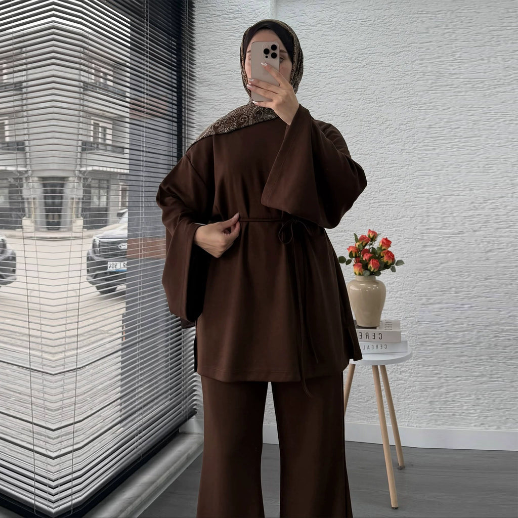 Solid Color Two-Piece Abaya Set