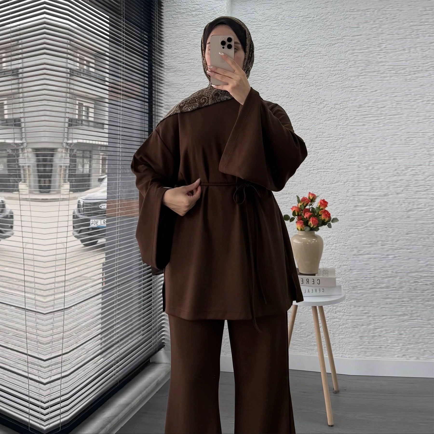 Solid Color Two-Piece Abaya Set