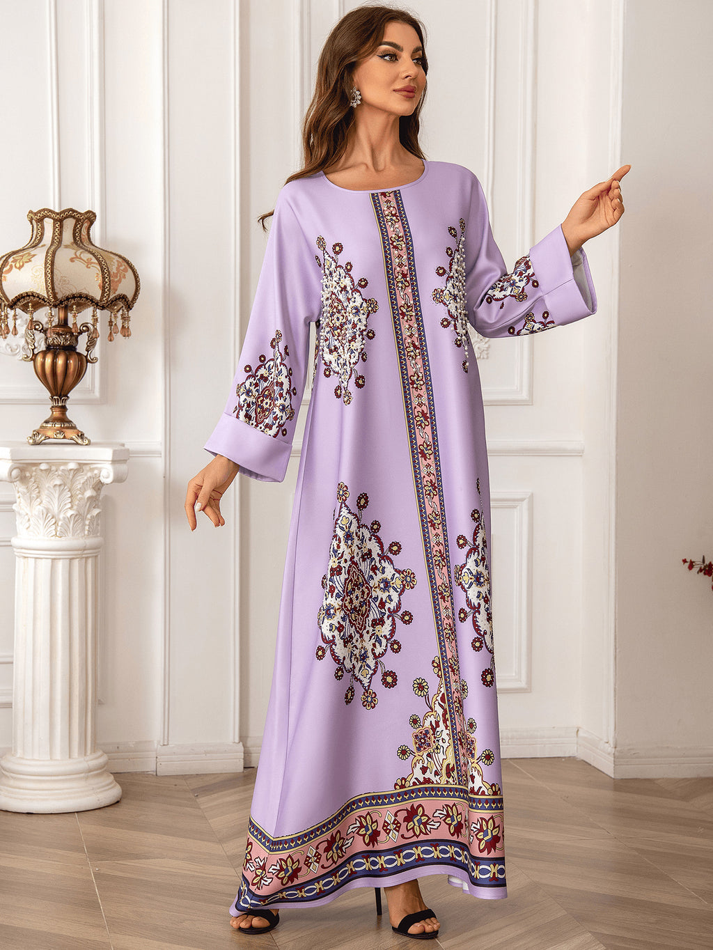 Elegant Purple Floral Kaftan