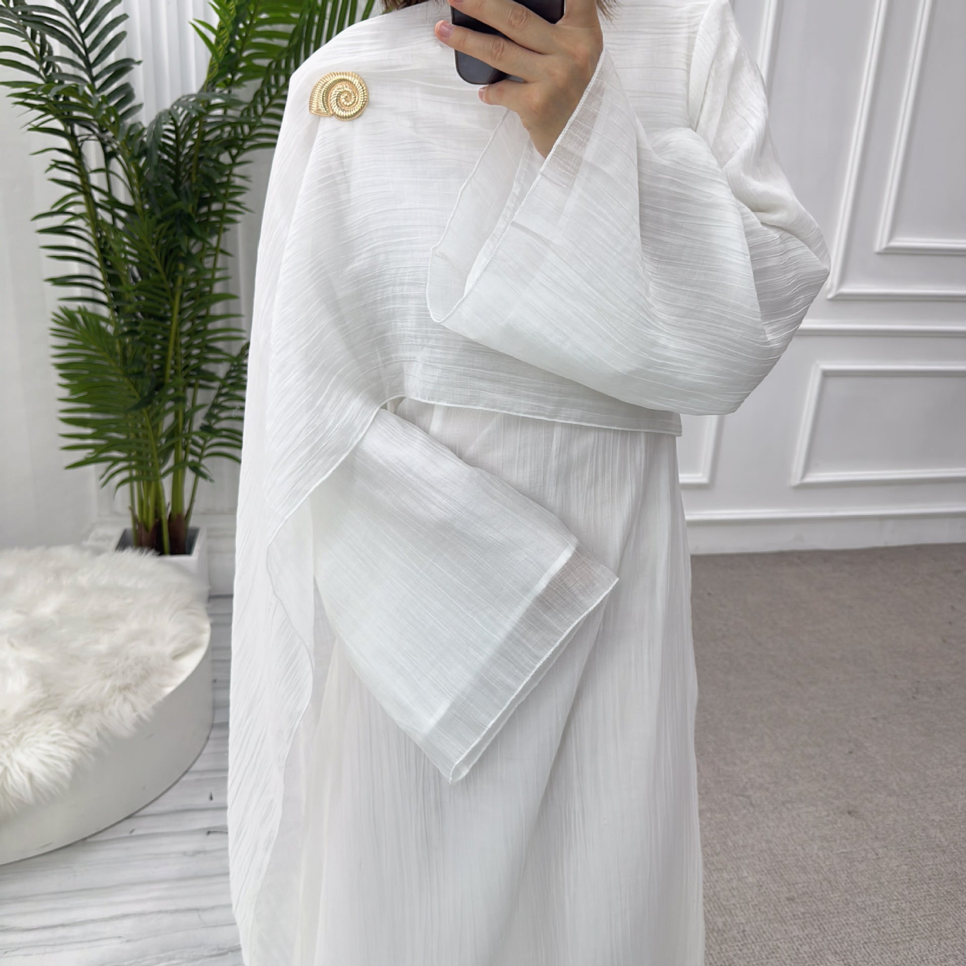 Solid Color Double-Layer Dress Abaya