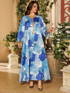 Rhinestone Fashion Print Satin Abaya