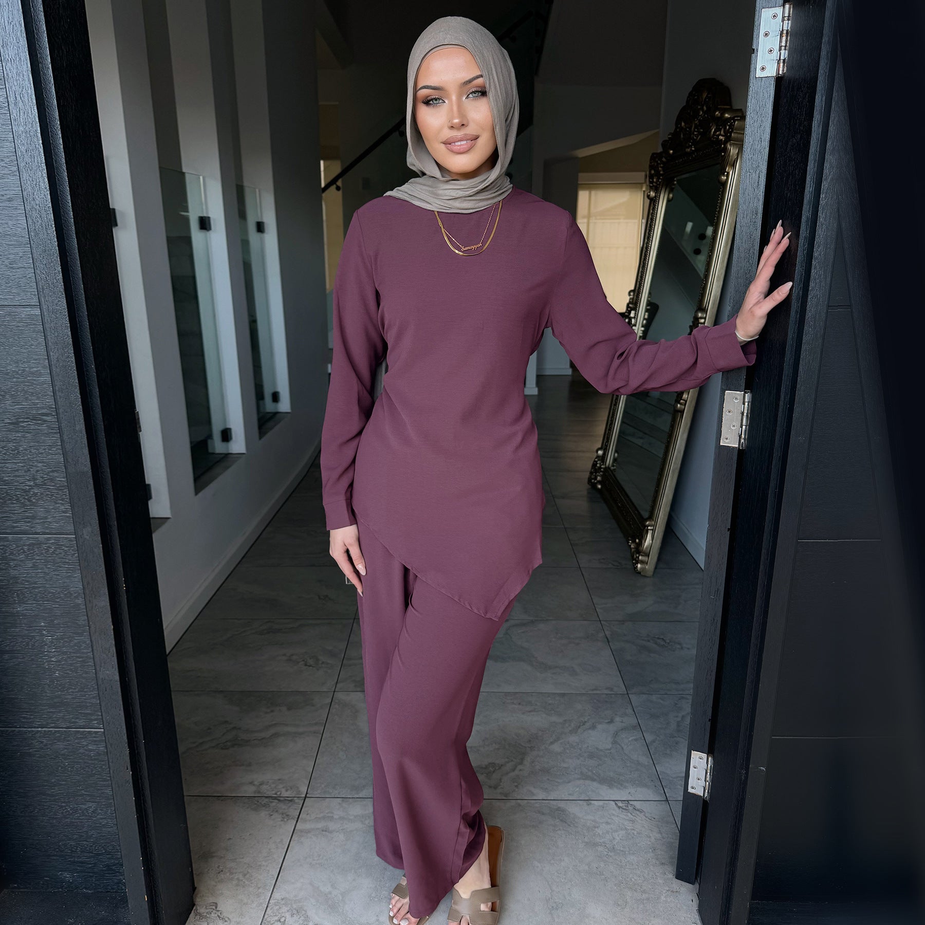 Solid Color 2PCS Casual Abaya