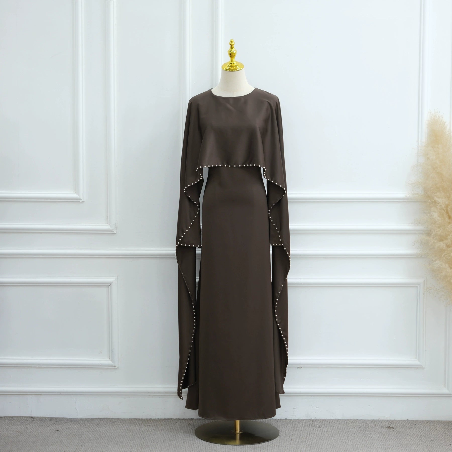 Pearl Beaded Satin Abaya Dress