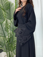 Solid Color Floral Lace Abaya