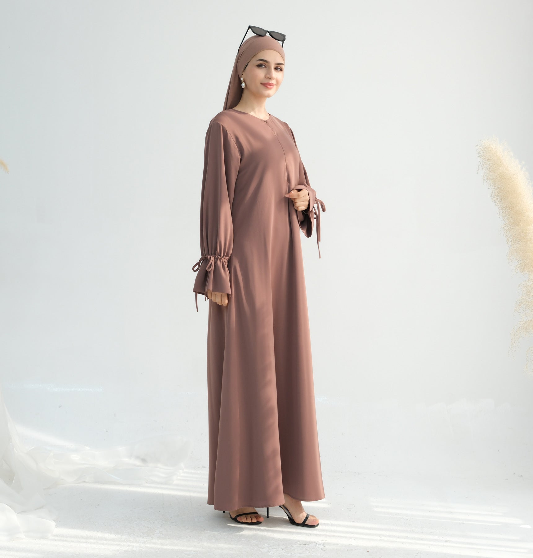 Solid Color Satin Abaya Maxi Dress